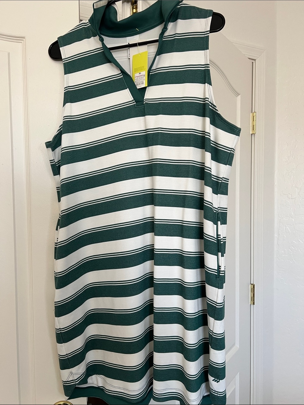 all in motion Green and White Sleeveless Striped Polo Midi Dress